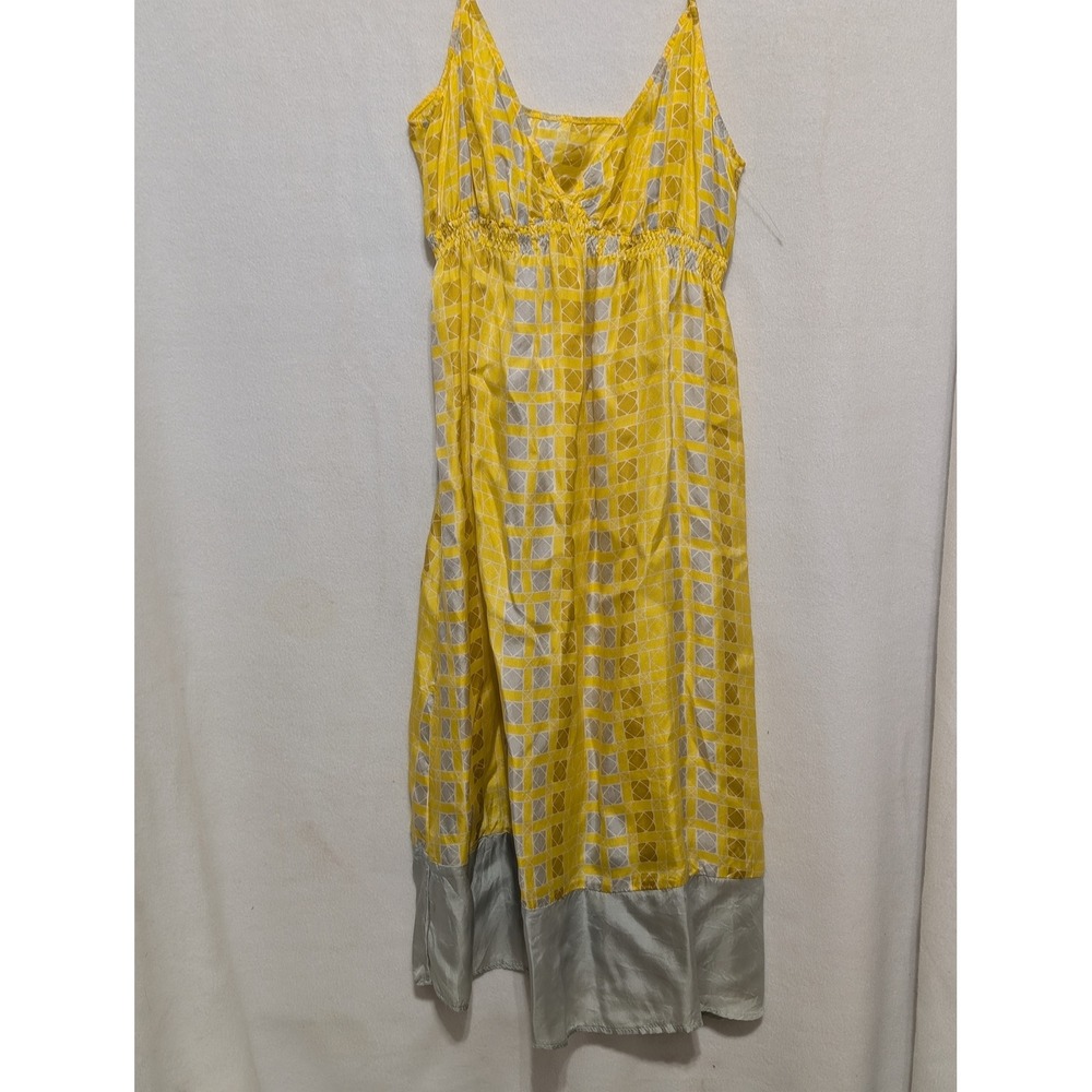 Twelfth Street by Cynthia Vincent 100% Silk Yellow Grey Geometric Midi Dress M